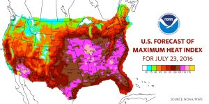 Hitzewelle in den USA (100Grad F sind etwa 35 Grad C)